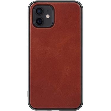 Imagem de ONECMN Suporte de cartão de capa de telefone de transporte de carro, para Apple iPhone 12 (2020) 6,1 polegadas capa de couro à prova de choque [proteção de tela e câmera] (cor: marrom)