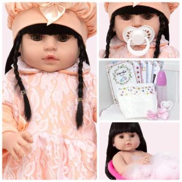 Imagem de Bebe Reborn Silicone Morena Cabelo Longo Vários Acessórios - Cegonha R