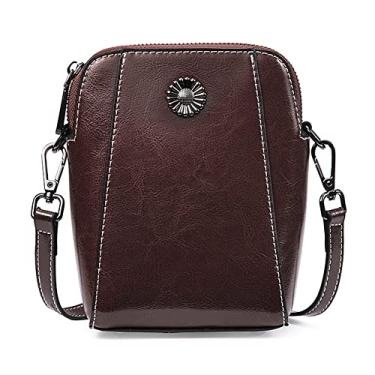 Imagem de Yohora Bolsa feminina de ombro de couro legítimo, bolsa transversal pequena para celular, Café, Small