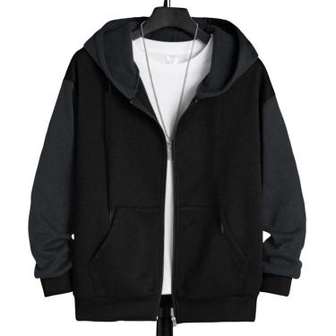 Imagem de Blusa Moletom de Zíper Com Capuz e Bolso Canguru 2 Cores Estilo Casual Masculino Liso-Masculino