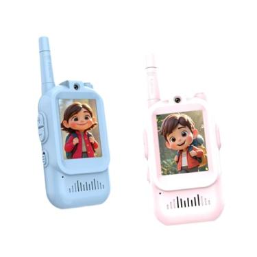 Imagem de KiBcsLic Conjunto de 2 Walkie-Talkies Infantis com Vídeo, Modificador de Voz Portátil, Intercomunicador para, Ideal para Meninos e Meninas, Rosa Azul