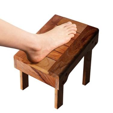 Imagem de JOLLYMER Banqueta de chuveiro de teca para depilar as pernas, degrau antiderrapante para pés de banheiro, degrau de madeira impermeável para banheiro