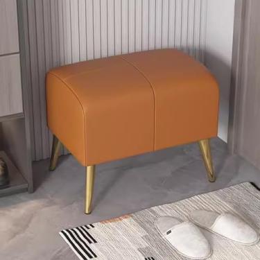 Imagem de AkosOL Banco quadrado de couro moderno para pés pufe para sofá, sala de estar, quarto, banco estofado com pernas douradas, banco de descanso para os pés de lazer, marrom