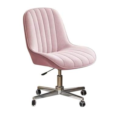 Imagem de AkosOL Cadeira de mesa de tecido de veludo cadeira de estudo moderna com rodas cadeira de escritório sem braços, cadeira cruzada ajustável de altura cadeira gonômica de maquiagem para adultos, rosa/a