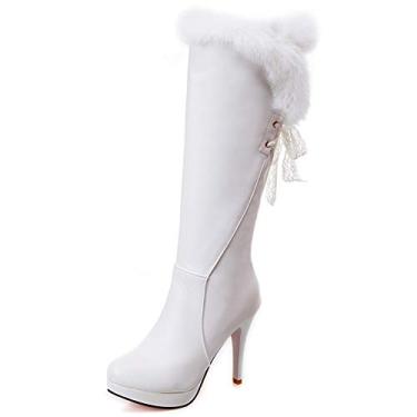Imagem de Lss9azznmm Botas altas femininas femininas sexy fashion salto agulha com zíper lateral bico fino botas longas botas de salto alto no joelho sapatos preto EU36, Branco, EU40