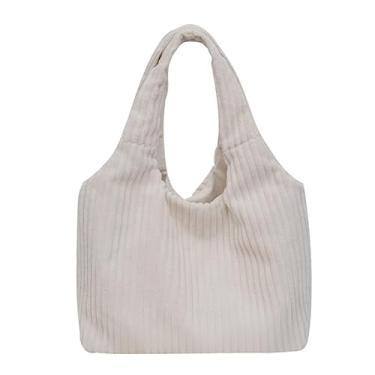 Imagem de Bolsa de veludo cotelê de grande capacidade – Bolsa de ombro e sacola moderna, tecido leve e confortável, bolsa casual para o dia a dia, Bege