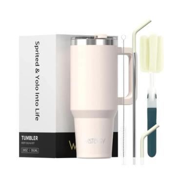 Imagem de Copo Térmico De Aço Inoxidável 591ml 20oz Com Alça E Canudo Para Bebid