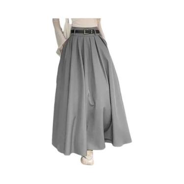 Imagem de Saia Longa Plissada Vintage Coreana De Cintura Alta Para Mulheres, Sol