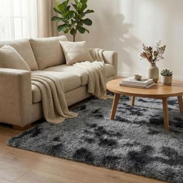 Imagem de duduta Tapetes de pelúcia cinza para quarto 1,5 x 2,4 m, tapete fofo para sala de estar, quarto de crianças, grande tapete felpudo para dormitório, lavável, antiderrapante