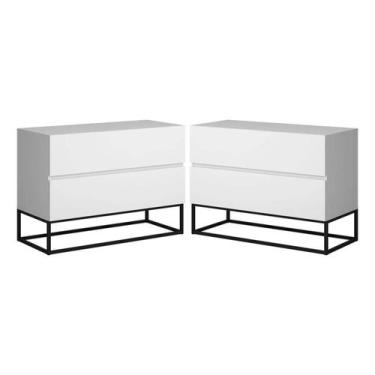 Imagem de Conjunto Duas Mesas De Cabeceira Eros 60cm Pés Preto 2 Gavetas Fosco Q