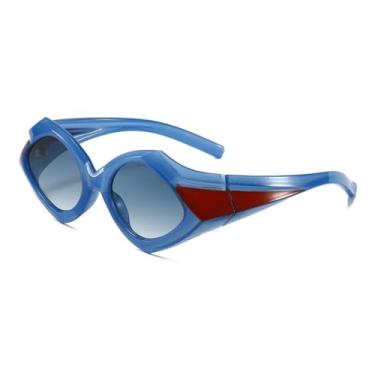 Imagem de HPIRME Óculos de sol punk com formato especial, estilo hip hop, para homens e mulheres, ideais para esportes ao ar livre, direção e atividades ao ar livre, com proteção UV400 (azul, verde e azul).