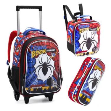 Imagem de Kit Mochila Rodinha Homem Aranha Escolar Infantil Spider Man Comic Book Denlex-Masculino