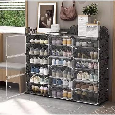 Imagem de Armário de sapatos moderno de 6 níveis, organizador de prateleira de armazenamento de sapatos para entrada, armário de sapatos com portas, para corredor, sala de estar, quarto (126 x 32 x 96 cm)