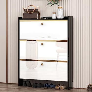 Imagem de Armário de sapatos com 3 gavetas, armários de sapatos independentes, organizador de sapateira de madeira com prateleira ajustável para entrada, quarto, corredor, sala de estar (cor: branco + preto