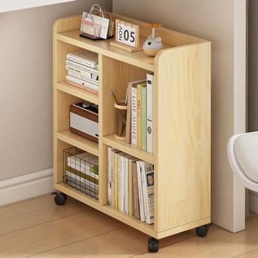 Imagem de Estante de madeira com rodas para espaços pequenos – carrinho de armazenamento móvel multifuncional para sala de estar, quarto, estudo – pequena estante que economiza espaço.