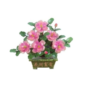 Imagem de Decoração de casa de salão de flores de jade peônia de mesa esculpida enfeite de bonsai chinês (rosa)