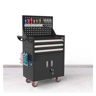 Imagem de Caixa de ferramentas de armazenamento com rodas, armário de armazenamento de ferramentas com 5 gavetas, grande organizador de caixa de ferramentas de metal com trava, carrinho de ferramentas sobre