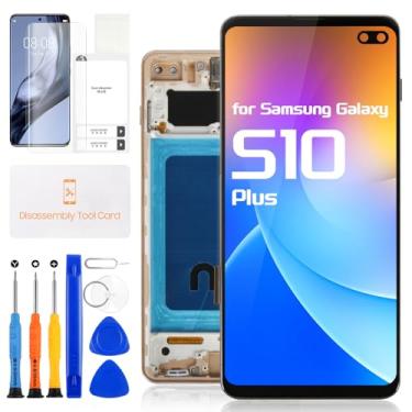 Imagem de Tela de substituição para Samsung Galaxy S10 Plus para tela LCD Samsung S10 Plus SM-G975U SM-G975W 16.3 cm Touch Screen S10+ digitalizador conjunto completo com moldura (ouro sem função de impressão