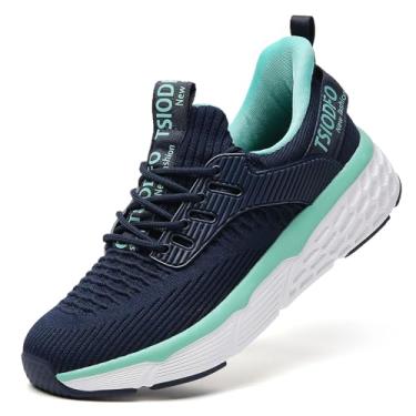 Imagem de TSIODFO Tênis de corrida feminino, sem cadarço, largo, leve, academia, treino, caminhada, Azul marinho, 38