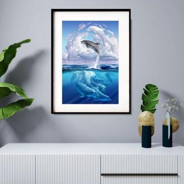 Imagem de Quadro Decorativo Golfinhos Céu Azul - 60X48Cm