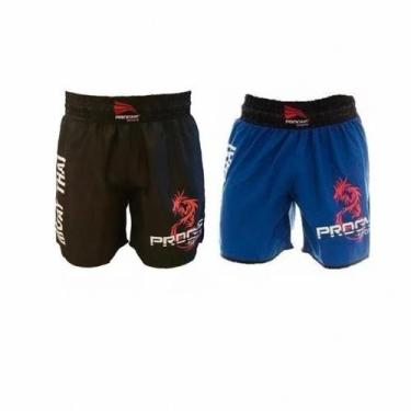 Imagem de 2 Short Muay Thai Bermuda Calção Luta Masculino Progne, Azul, Preto, G