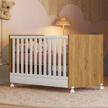 Imagem de Berço Mini Cama Doce Sonho Freijó/Branco - Qmovi, Marrom Claro