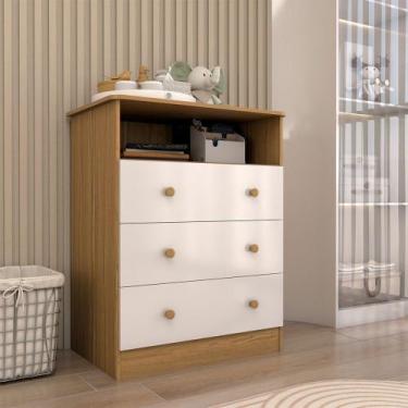 Imagem de Cômoda Infantil Sueño 3 Gavetas 100% Mdf Branco Brilho/Amendoa - Panor