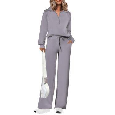 Imagem de Conjunto Feminino PRETTYGARDEN 2 Peças Moletom com Zíper Cinza P