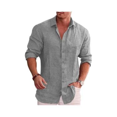 Imagem de Camisa Masculina Plus Size Casual de Algodão e Linho - Manga Comprida,
