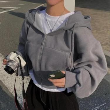 Imagem de Moletom Feminino Azul Marinho Com Capuz, Forrado Com Insfleece, Ajuste