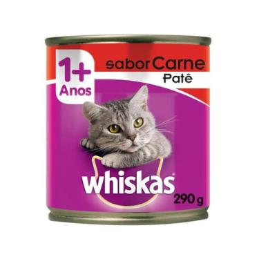 Imagem de Ração para Gatos Whiskas Adulto 1+ Anos Patê Sabor Carne Lata 290g, Ca