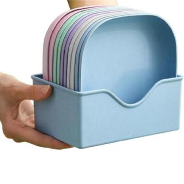 Imagem de Jogo 10 Pratos com Suporte Organizador 15cm - Ami, Azul