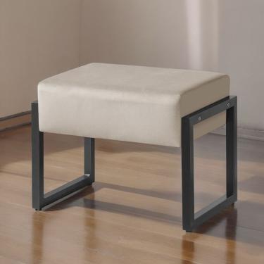 Imagem de Puff Banqueta Cancún Retangular com Assento em Espuma Revestido em Veludo Bege para Sala e Quarto