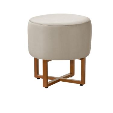 Imagem de Puff Banqueta Pequim Redondo com Assento em Espuma Revestimento em Veludo Bege