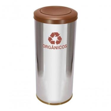 Imagem de Lixeira de Aço Inox 30L com Tampa Plástica Meia Esfera Capacidade para Descarte Inox Higipack