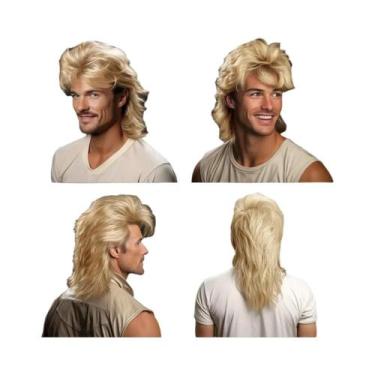 Imagem de Peruca Loira Cacheada Estilo Mullet Para Homens, Fantasia Anos 70 E 80