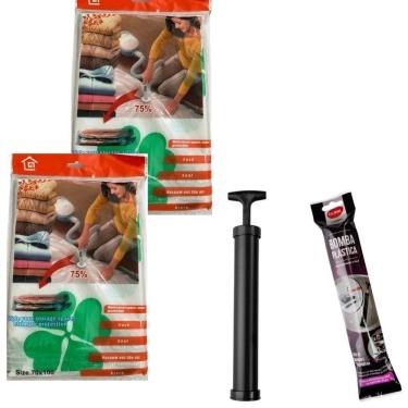 Imagem de Kit 2 Sacos Plásticos a Vácuo RT8927 70 X 100 cm com Bomba de Sucção para Roupas Rio Ti...