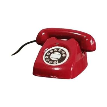 Imagem de Telefone Retrô Miniatura De Liga Giratório: Acessório Para Casa De Bon