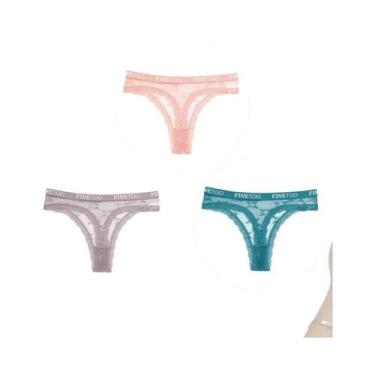 Imagem de Conjunto De 3 Peças De Tanga De Renda Feminina, Lingerie Floral Sexy C
