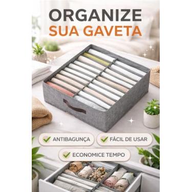 Imagem de Organizador Gaveta 16 Divisórias Cinza para Roupa Meia Closet Armário 