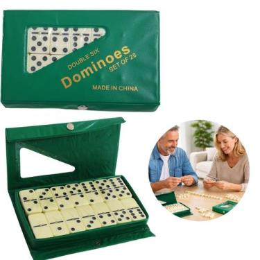Imagem de Dominó Clássico 28 Peças Estojo Verde Prático Fácil Transporte Lazer p