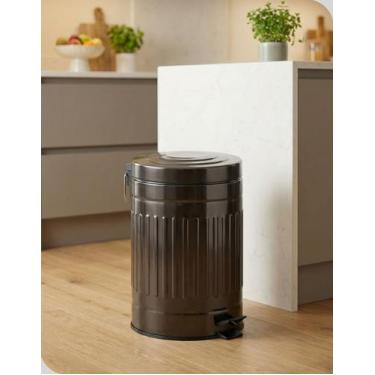 Imagem de Lixeira 5L Mor Retrô Preta Aço Inox com Pedal Balde Removível