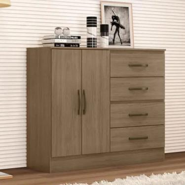 Imagem de Cômoda Zaragoza Carvalho Oak 4 Gavetas 2 Portas Sapateira em MDP 107,5cm Largura Carvalho