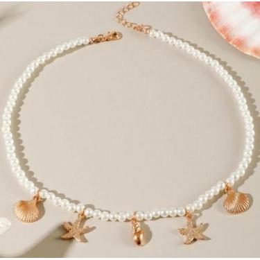 Imagem de Colar Boho Pérolas Estrela Do Mar E Conchas Banhado Ouro - MS CHOICES