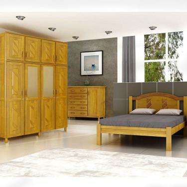 Imagem de Quarto de Casal Grécia: Guarda-Roupa 8 Portas Espelho Cama Cômoda Sapateira Madeira Pinus Freijó - Cavazotto