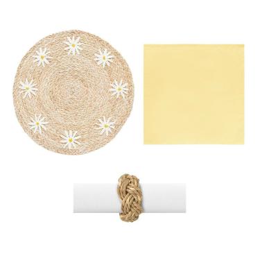 Imagem de Kit de Mesa Posta 4 Lugares Sao Joao Margarida Completo para Jantar com Jogo Americano Guardanapo e Anel Copa & Cia