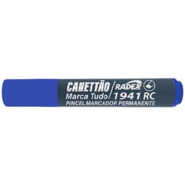 Imagem de Pincel Marcador Permanente Radex Ponta Chanfrada Recarregável Caixa com 12 Azul