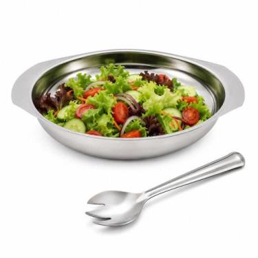 Imagem de Conjunto salada inox 2 pecas saladeira cumbuca bowl pegador mesa posta