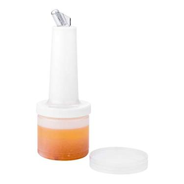 Imagem de Restaurantware Recipiente de armazenamento de plástico de 0,5 qt - com bico e tampa transparentes - Garrafa de armazenamento de barra - 8,5 cm x 8,8 cm x 26,5 cm - Caixa de 1 quilate - Bar Lux