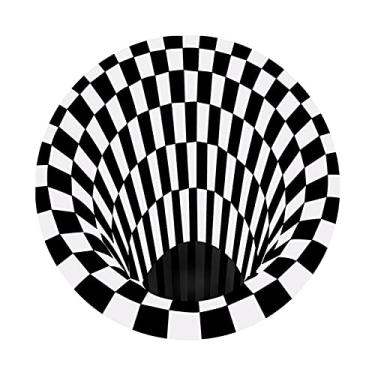 Imagem de Hibcotuo Tapete redondo 3D Space, vórtice xadrez ilusões ópticas Tapete antiderrapante Tapete de piso antiderrapante Tapete não tecido preto branco capacho, para sala de jantar, cozinha, quarto